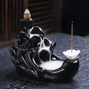 Ceramic Backflow Incense Burner – Sandalwood & Aromatherapy Holder for Home, Yoga, and Meditation