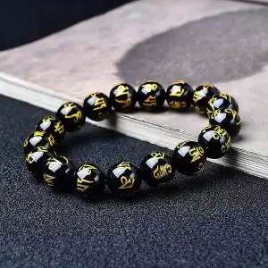 2026 Tibetan Buddhist Six-Character Mantra Bracelet – Natural Obsidian Beads Lucky Couple Jewelry for Men & Women
