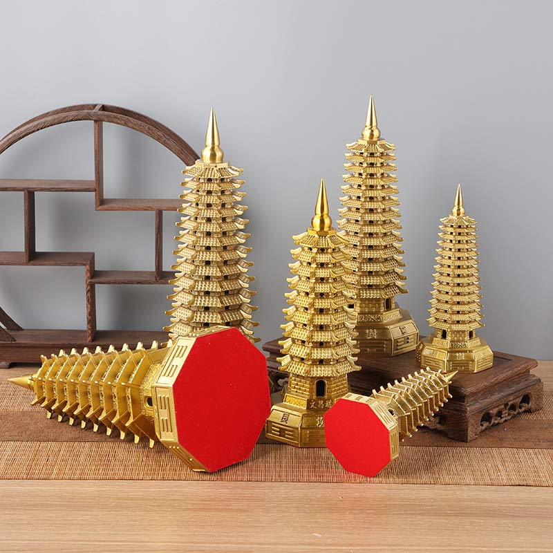 Brass Ba Gua Wen Chang Tower – 9-Tier & 13-Tier Copper Wen Chang Pagoda Feng Shui Home Desk Decoration - Image 4