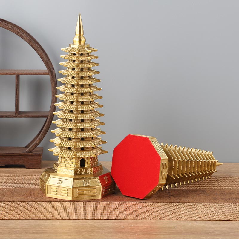 Brass Ba Gua Wen Chang Tower – 9-Tier & 13-Tier Copper Wen Chang Pagoda Feng Shui Home Desk Decoration - Image 3