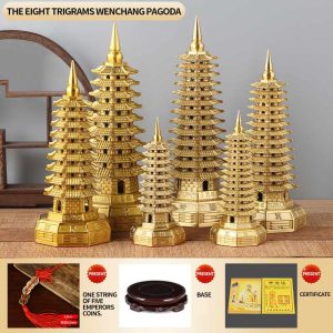 Brass Ba Gua Wen Chang Tower – 9-Tier & 13-Tier Copper Wen Chang Pagoda Feng Shui Home Desk Decoration