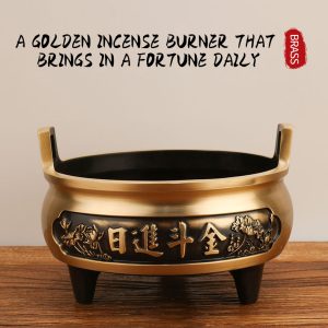 Fortune-Bringing Brass Incense Burner – Double-Ear Three-Leg Copper Censer for Buddha Offering & Wealth