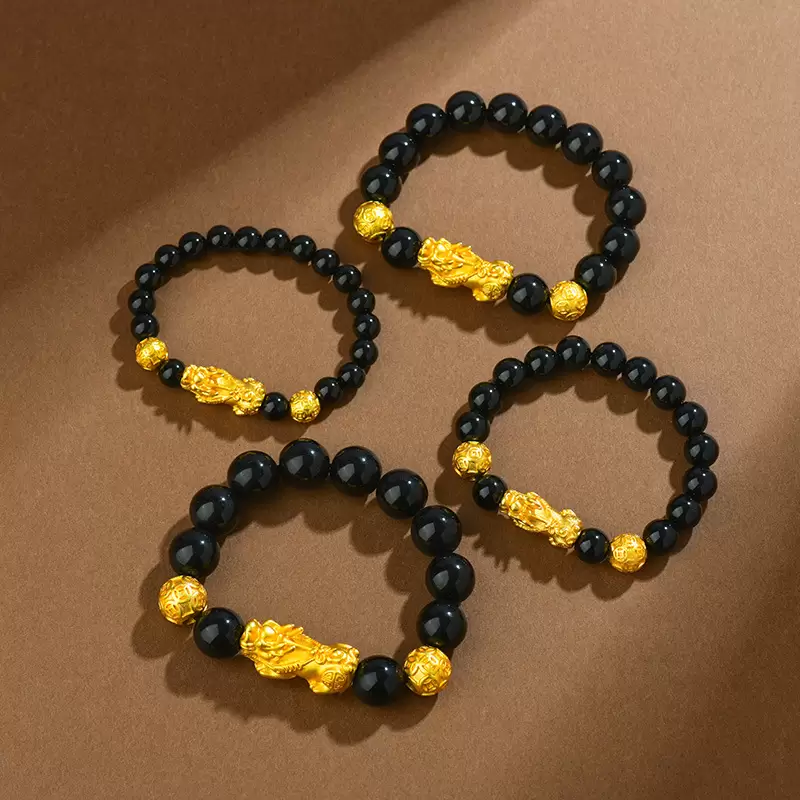 Natural Black Obsidian Pixiu Bracelet – Gold Sand Beads Feng Shui Wealth Attracting Bracelet for Men & Women - Image 7