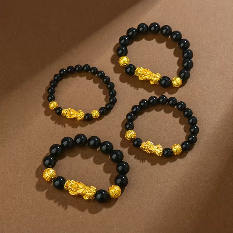 Natural Black Obsidian Pixiu Bracelet – Gold Sand Beads Feng Shui Wealth Attracting Bracelet for Men & Women - Image 6