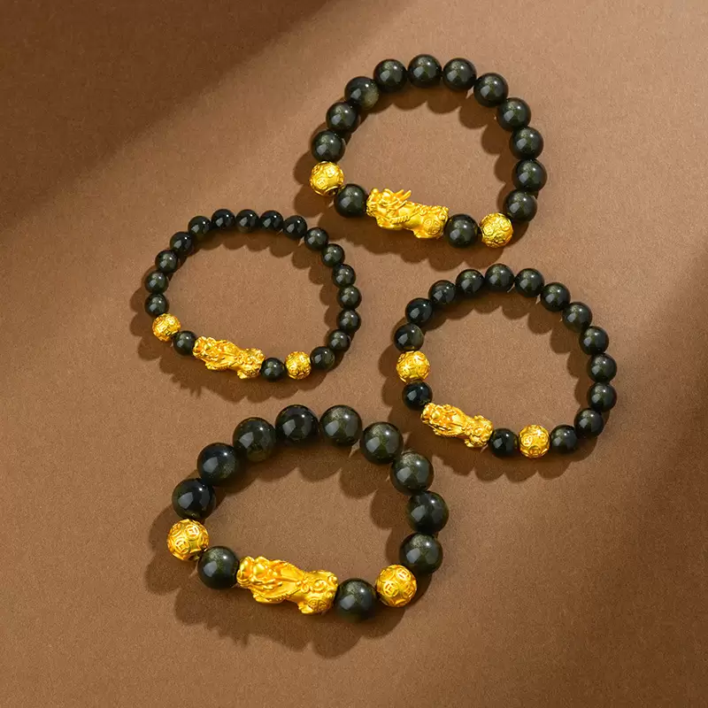 Natural Black Obsidian Pixiu Bracelet – Gold Sand Beads Feng Shui Wealth Attracting Bracelet for Men & Women - Image 5