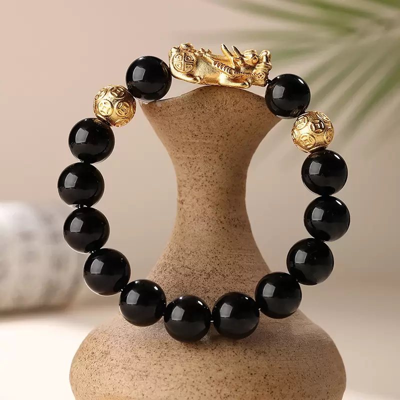 Natural Black Obsidian Pixiu Bracelet – Gold Sand Beads Feng Shui Wealth Attracting Bracelet for Men & Women - Image 13