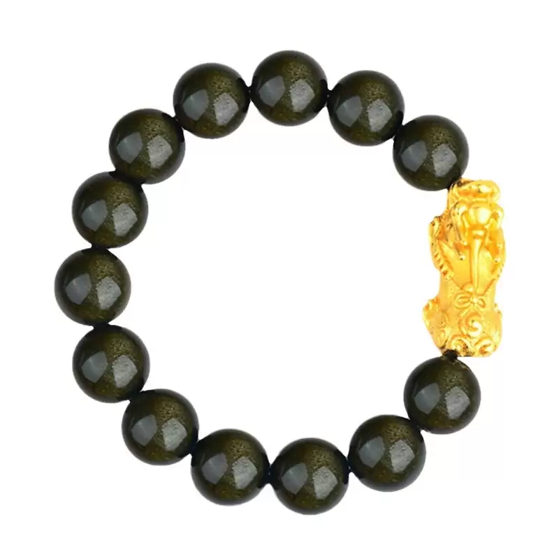 Natural Black Obsidian Pixiu Bracelet – Gold Sand Beads Feng Shui Wealth Attracting Bracelet for Men & Women - Image 12