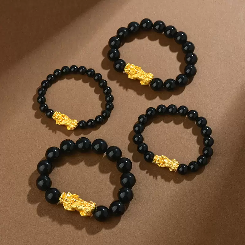 Natural Black Obsidian Pixiu Bracelet – Gold Sand Beads Feng Shui Wealth Attracting Bracelet for Men & Women - Image 11