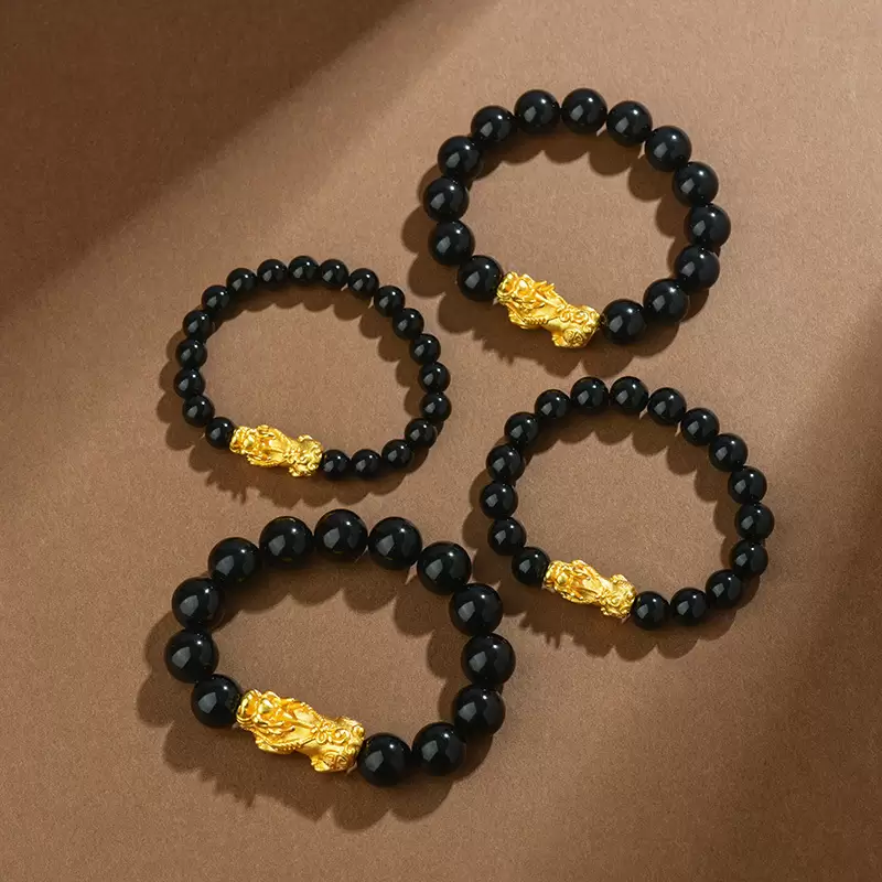 Natural Black Obsidian Pixiu Bracelet – Gold Sand Beads Feng Shui Wealth Attracting Bracelet for Men & Women - Image 10