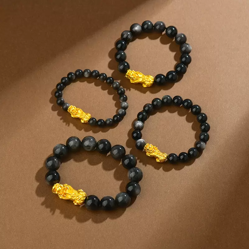 Natural Black Obsidian Pixiu Bracelet – Gold Sand Beads Feng Shui Wealth Attracting Bracelet for Men & Women - Image 8