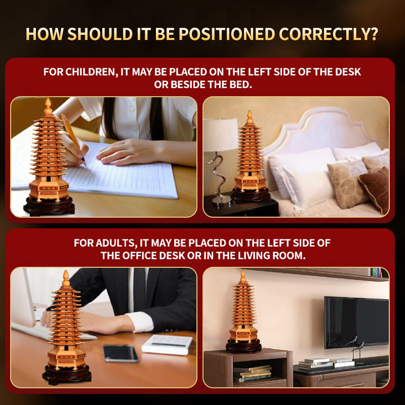 Peach Wood Wen Chang Tower – 9 & 13-Tier Feng Shui Pagoda for Study Room & Office Desk Decor - Image 4