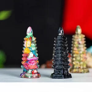 Resin-Filled Natural Crystal Wen Chang Tower – Feng Shui Pagoda Ornament for Office & Study Harmony