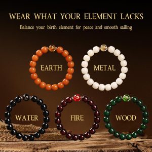 Natural Five Elements Bodhi Bead Bracelet – Feng Shui Prayer Beads & Lucky Buddhist Mala for Men & Women